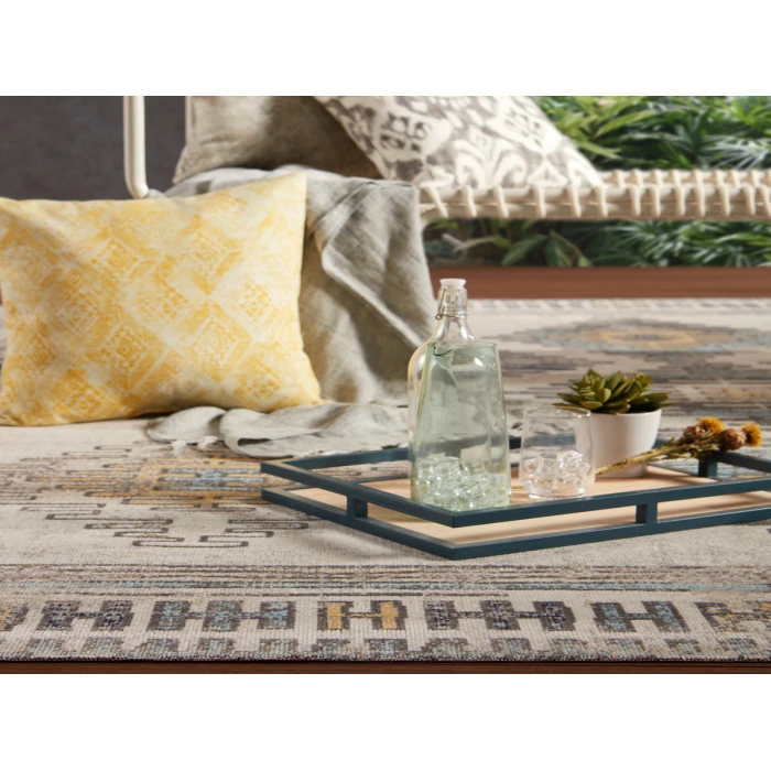 Jaipur Living Dez Indoor/ Outdoor Tribal Blue/ Yellow Area Rug (7'6"X9'6")