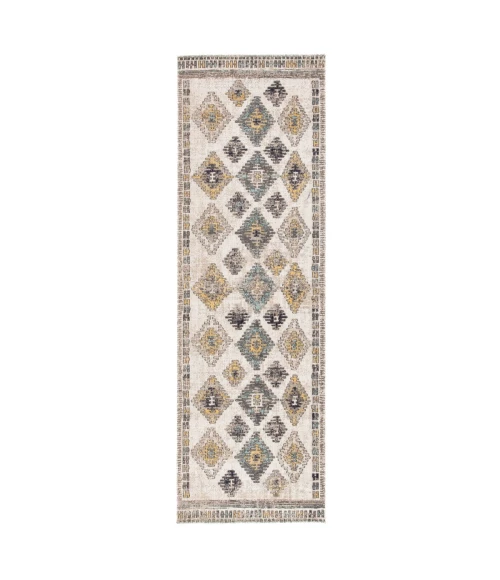 Jaipur Living Dez Indoor/ Outdoor Tribal Blue/ Yellow Runner Rug (2'8"X10')