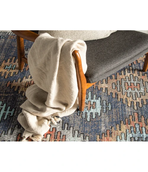 Jaipur Living Dez Indoor/ Outdoor Tribal Blue/ Orange Area Rug (8'10"X12')