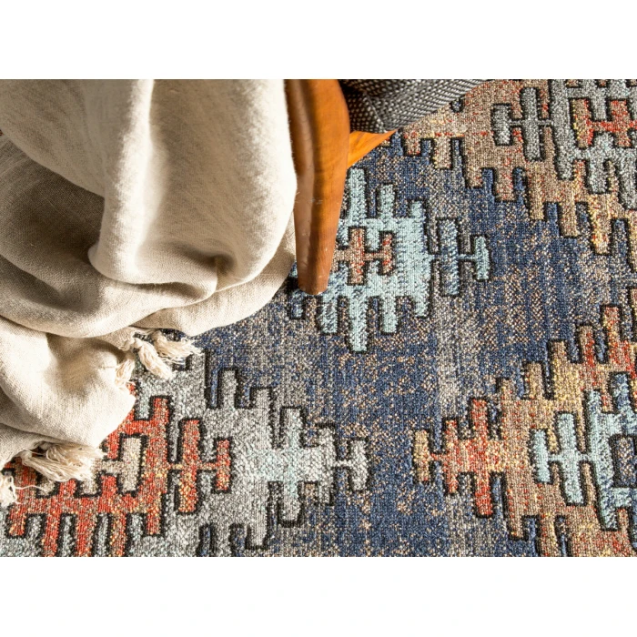 Jaipur Living Dez Indoor/ Outdoor Tribal Blue/ Orange Area Rug (7'6"X9'6")