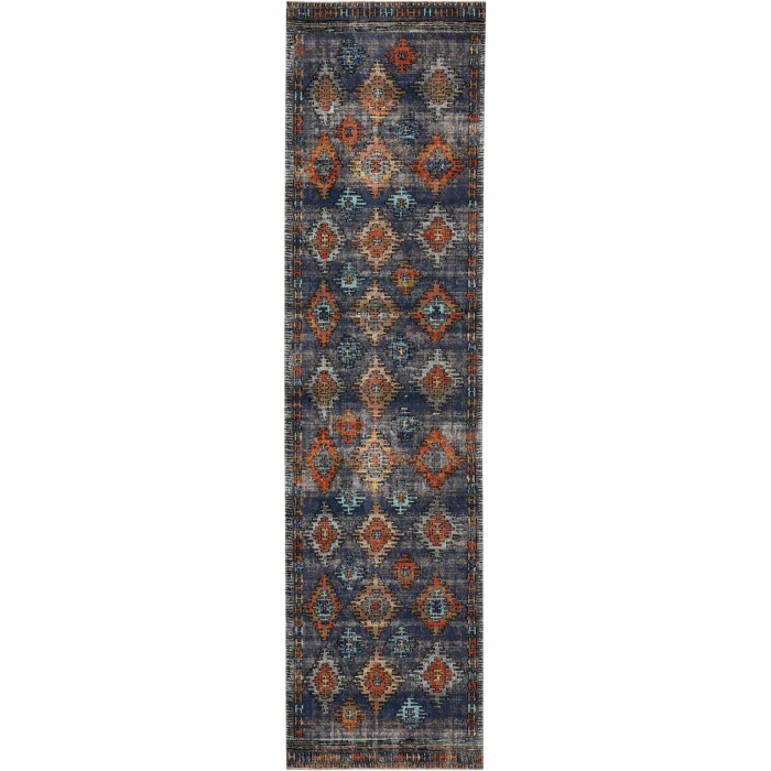 Jaipur Living Dez Indoor/ Outdoor Tribal Blue/ Orange Runner Rug (2'8"X10')