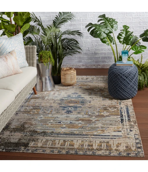 Jaipur Living Cicero Indoor/ Outdoor Medallion Tan/ Blue Area Rug (8'10"X12')
