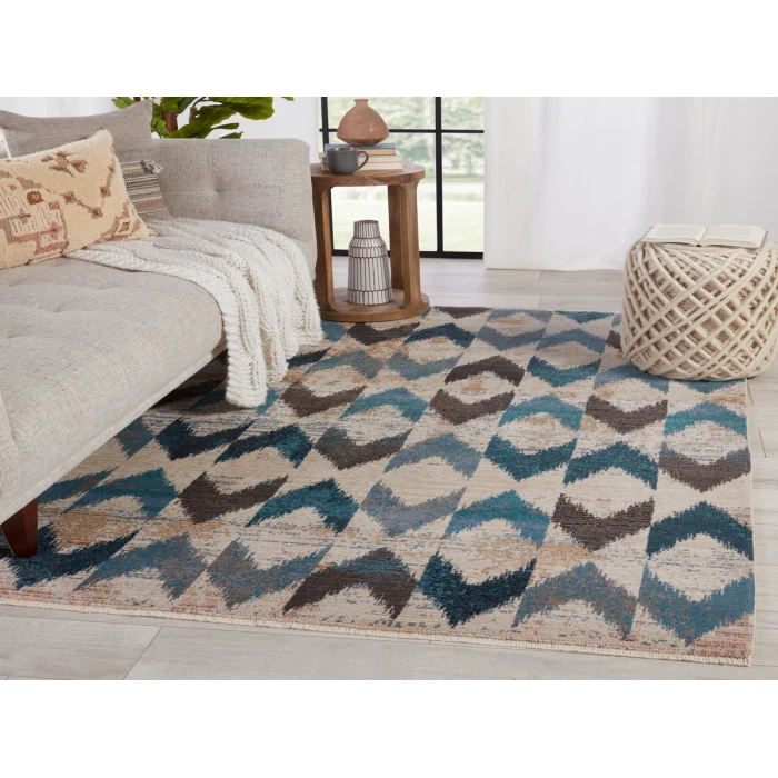 Nikki Chu by Jaipur Living Zevi Chevron Blue/ Beige Area Rug (9'6"X12'7")