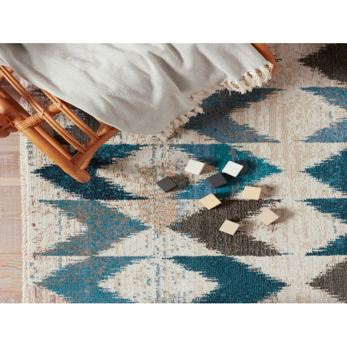 Nikki Chu by Jaipur Living Zevi Chevron Blue/ Beige Area Rug (9'6"X12'7")