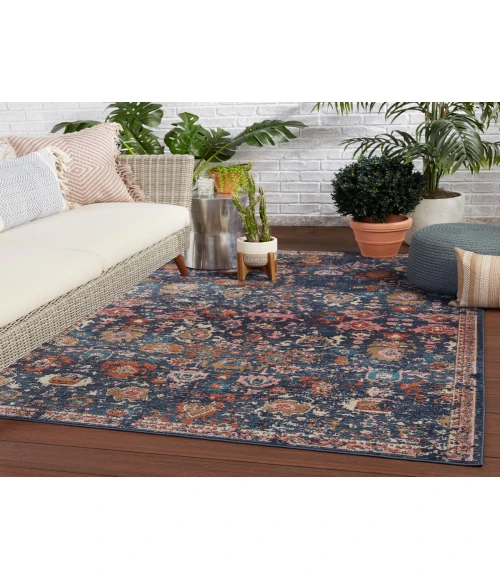 Vibe by Jaipur Living Azura Indoor/ Outdoor Oriental Dark Blue/ Pink Area Rug (9'6"X12'7")