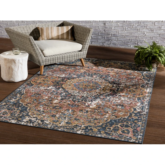 Vibe By Jaipur Living Akela Indoor/ Outdoor Medallion Dark Blue/ Multicolor Area Rug 2'6"X4'