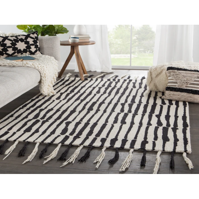 Nikki Chu by Jaipur Living Saville Handmade Tribal Black/ Ivory Area Rug (9'X12')
