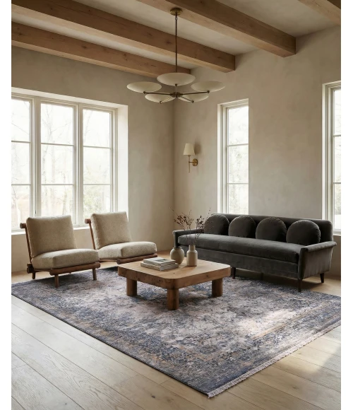 Label J Enyo ZFA02 Medallion Blue and Beige Area Rug (9'X12'11")