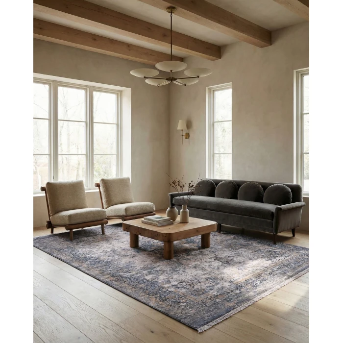 Label J Enyo ZFA02 Medallion Blue and Beige Area Rug (9'X12'11")