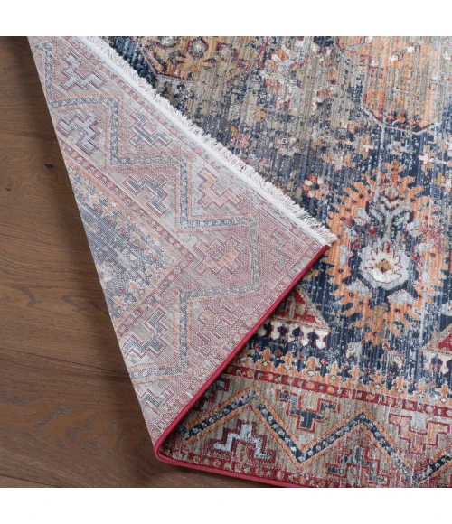 Label J Razia ZFA12 Medallion Blue and Orange Area Rug (9'X12'11")