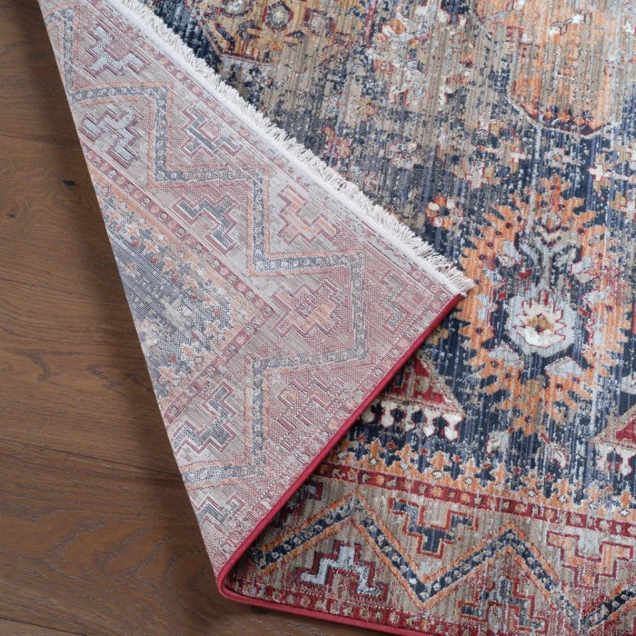 Label J Razia ZFA12 Medallion Blue and Orange Area Rug (9'X12'11")