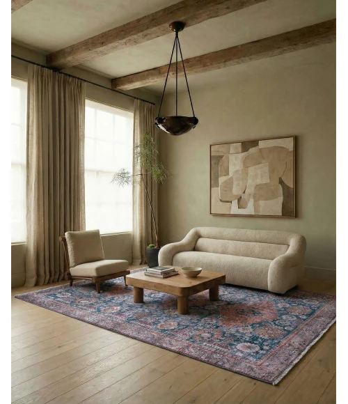 Label J Razia ZFA12 Medallion Blue and Orange Area Rug (9'X12'11")