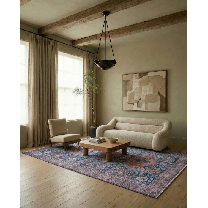 Label J Razia ZFA12 Medallion Blue and Orange Area Rug (9'X12'11")