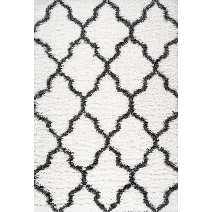 Marrakesh Shag Trellis Ivory/Charcoal 3 ft. x 5 ft. Area Rug