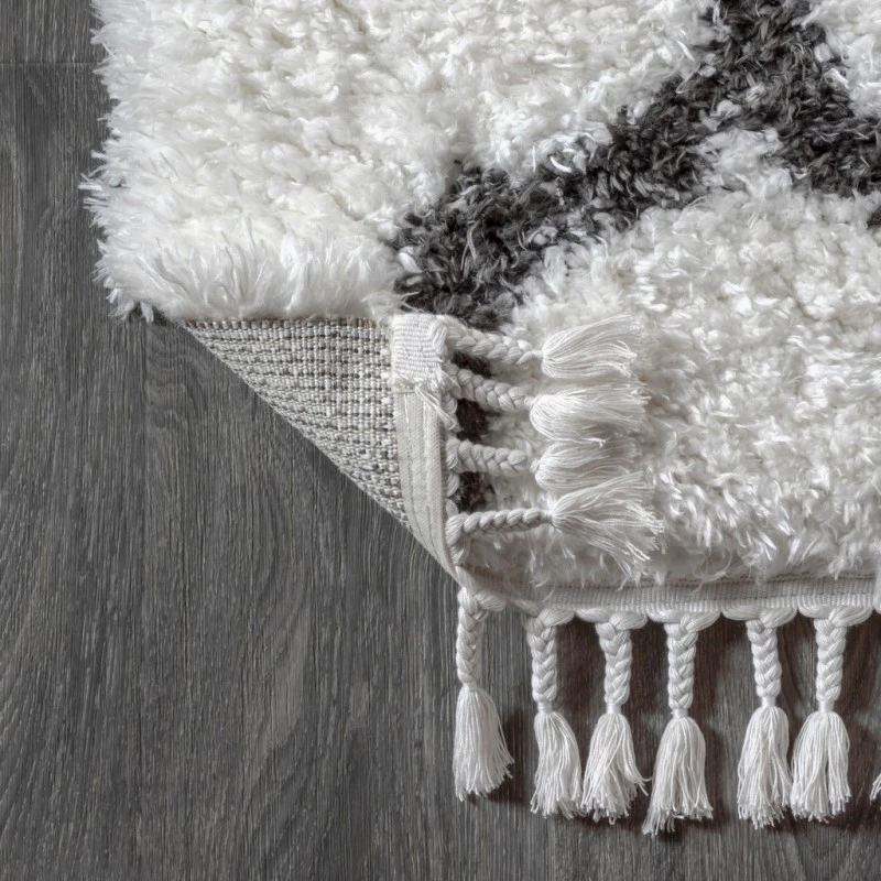 Marrakesh Shag Trellis Ivory/Charcoal 2 ft. x 8 ft. Runner Rug