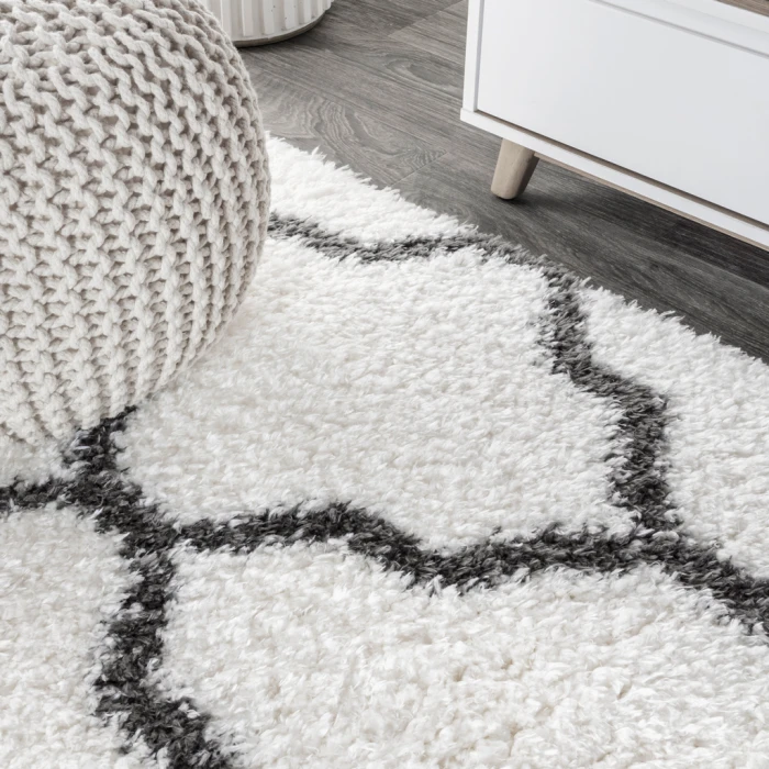 Marrakesh Shag Trellis Ivory/Charcoal 3 ft. x 5 ft. Area Rug