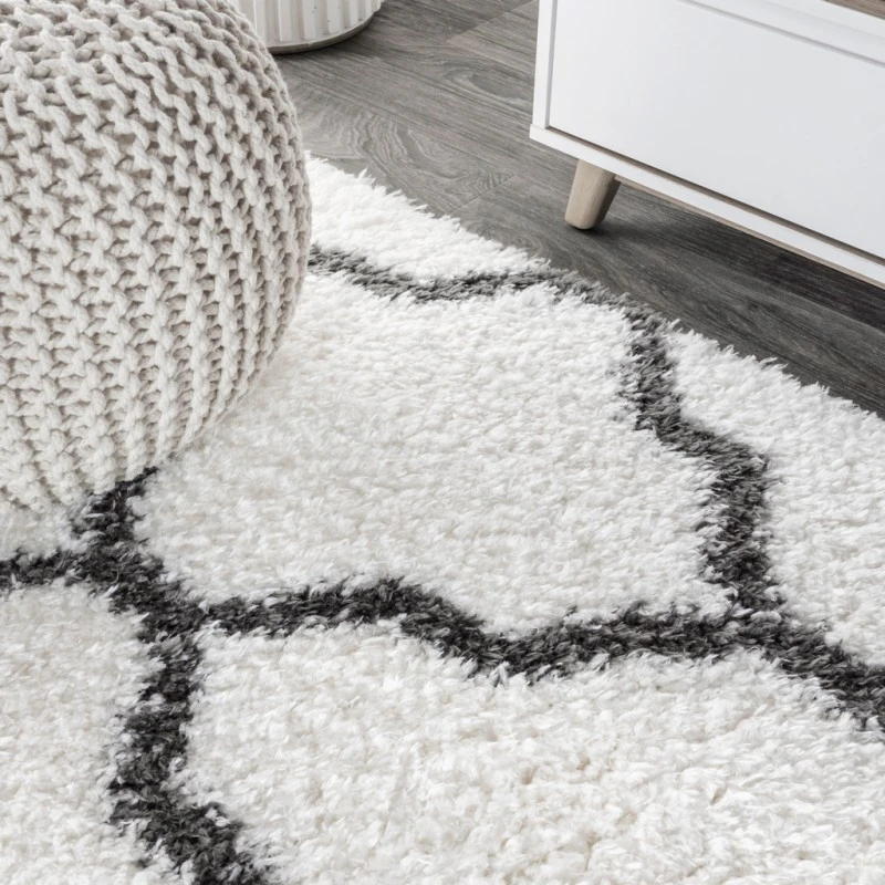Marrakesh Shag Trellis Ivory/Charcoal 2 ft. x 8 ft. Runner Rug