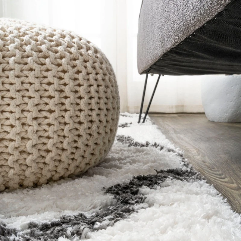 Marrakesh Shag Trellis Ivory/Charcoal 2 ft. x 8 ft. Runner Rug