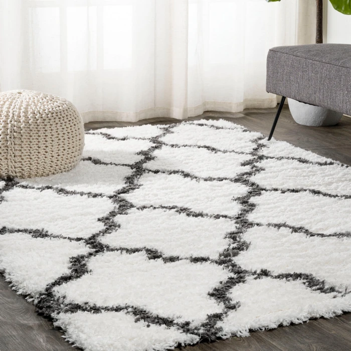 Marrakesh Shag Trellis Ivory/Charcoal 3 ft. x 5 ft. Area Rug
