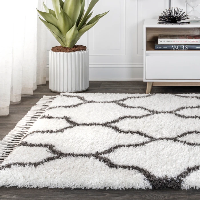 Marrakesh Shag Trellis Ivory/Charcoal 3 ft. x 5 ft. Area Rug