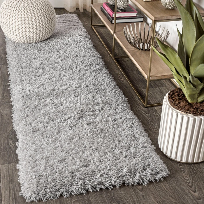 Aydin Solid Plush Shag Gray 2 ft. x 8 ft. Runner Rug