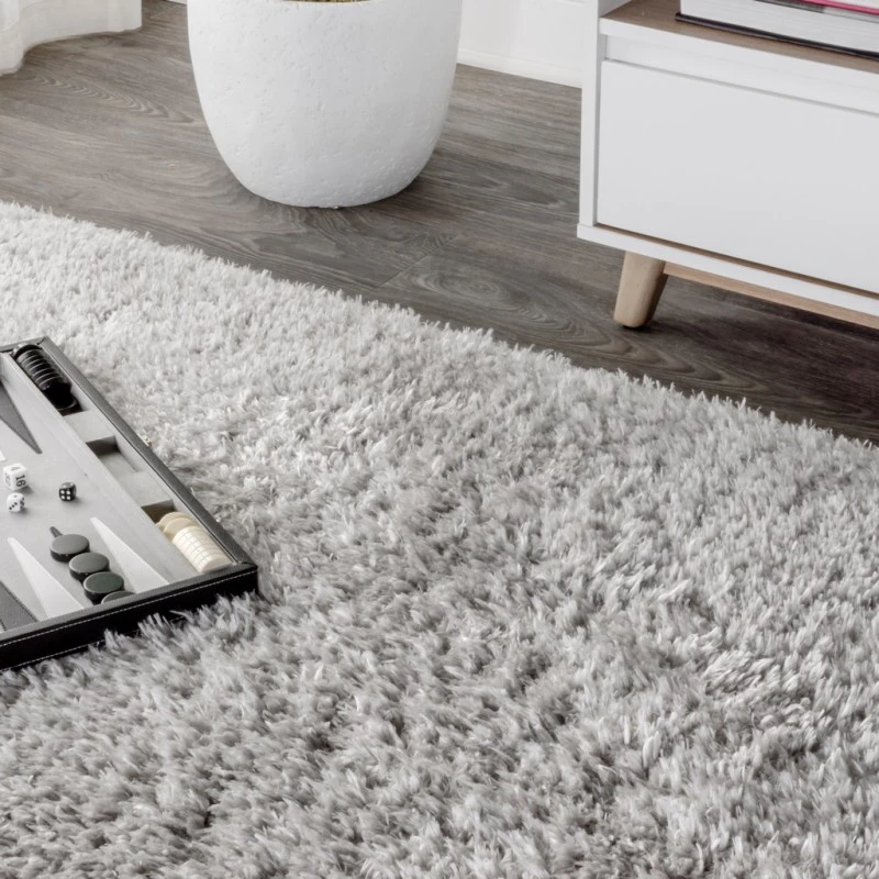 Aydin Solid Plush Shag Gray 8 ft. x 10 ft. Area Rug