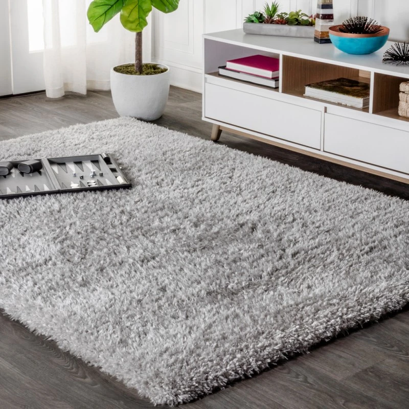 Aydin Solid Plush Shag Gray 8 ft. x 10 ft. Area Rug