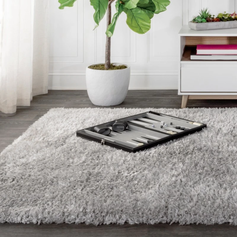 Aydin Solid Plush Shag Gray 8 ft. x 10 ft. Area Rug