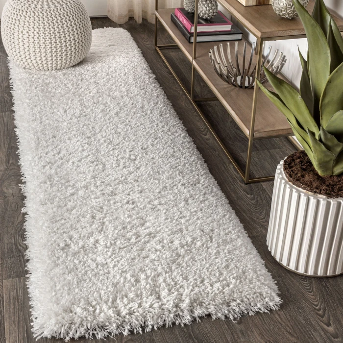 Aydin Solid Plush Shag Ivory 2 ft. x 8 ft. Runner Rug