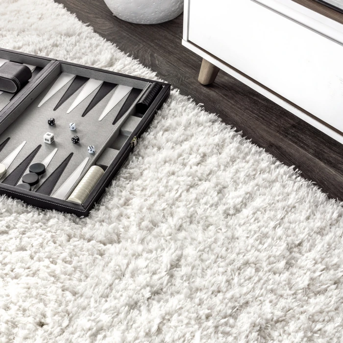 Aydin Solid Plush Shag Ivory 5 ft. x 8 ft. Area Rug
