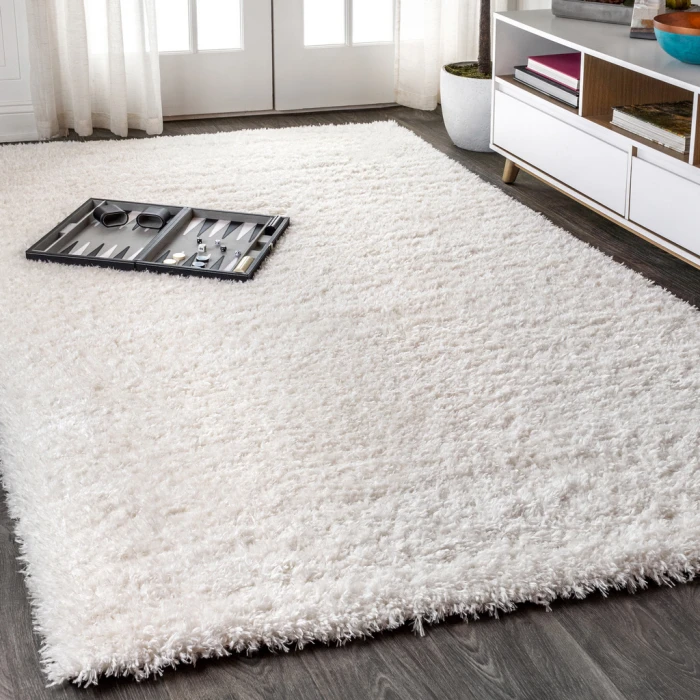Aydin Solid Plush Shag Ivory 5 ft. x 8 ft. Area Rug