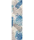 Tropics Palm Leaves Gray/Blue 2 ft. x 10 ft. Indoor/Outdoor Runner Rug