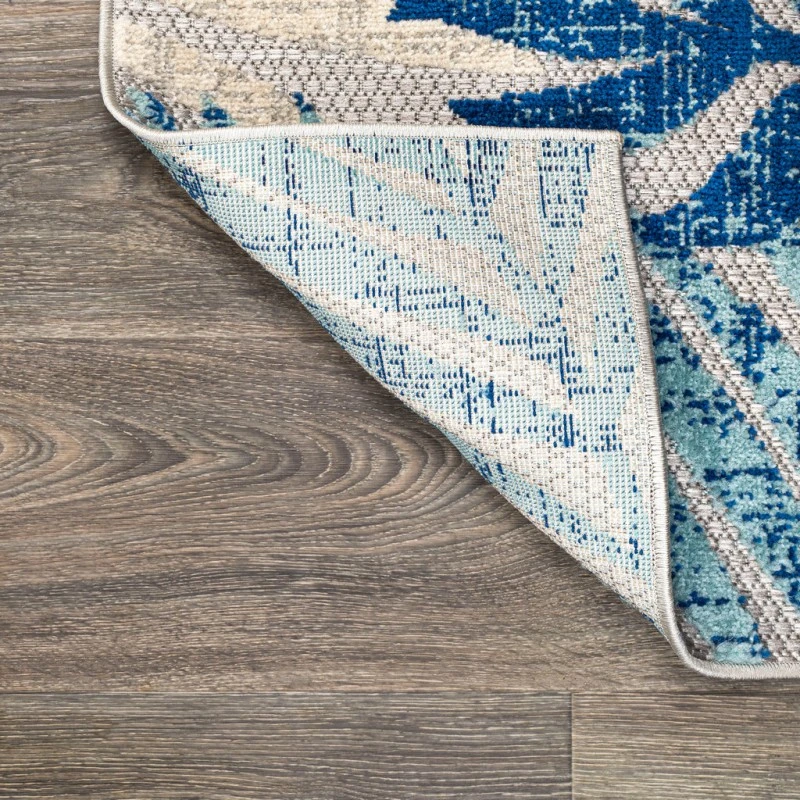 Tropics Palm Leaves Gray/Blue 6' Square Indoor/Outdoor Area Rug
