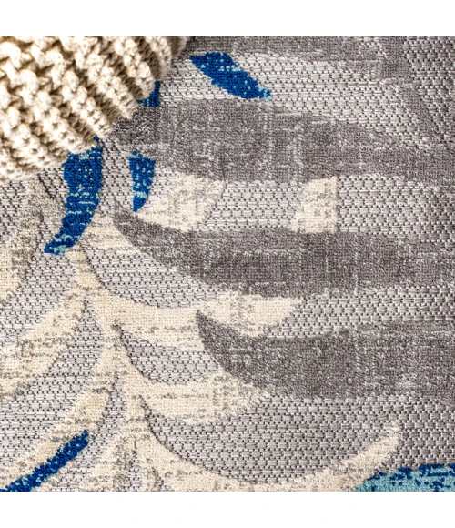 Tropics Palm Leaves Gray/Blue 5' Square Indoor/Outdoor Area Rug