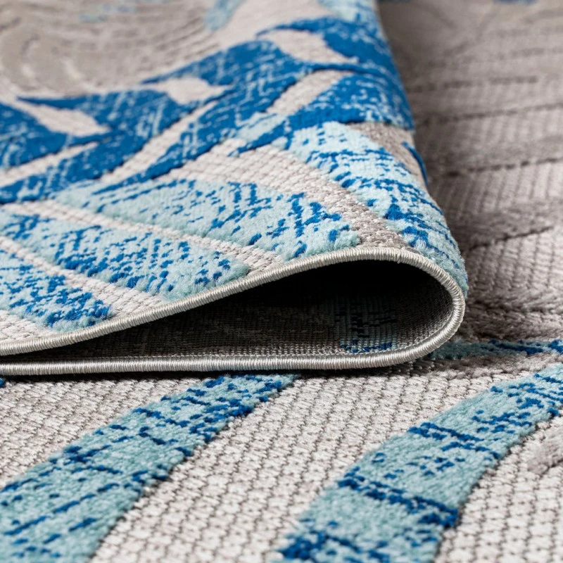 Tropics Palm Leaves Gray/Blue 6' Square Indoor/Outdoor Area Rug