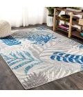 Tropics Palm Leaves Gray/Blue 8 ft. x 10 ft. Indoor/Outdoor Area Rug