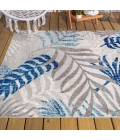 Tropics Palm Leaves Gray/Blue 8 ft. x 10 ft. Indoor/Outdoor Area Rug