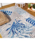 Tropics Palm Leaves Gray/Blue 8 ft. x 10 ft. Indoor/Outdoor Area Rug