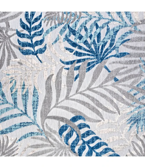 Tropics Palm Leaves Gray/Blue 5' Square Indoor/Outdoor Area Rug