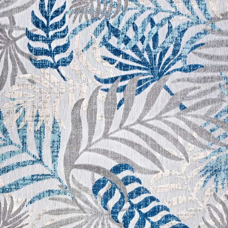 Tropics Palm Leaves Gray/Blue 6' Square Indoor/Outdoor Area Rug