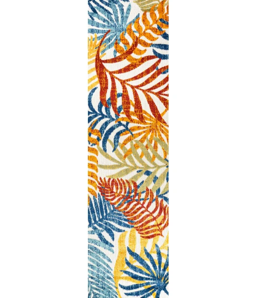 Tropics Palm Leaves Cream/Orange 2 ft. x 8 ft. Indoor/Outdoor Runner Rug