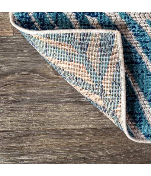 Tropics Palm Leaves Cream/Orange 6' Round Indoor/Outdoor Area Rug