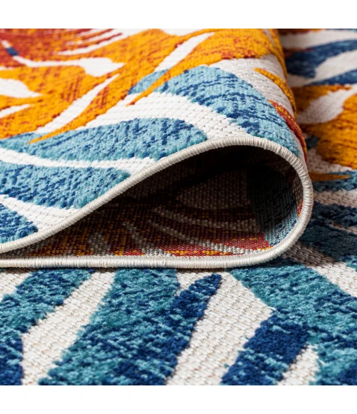 Tropics Palm Leaves Cream/Orange 6' Round Indoor/Outdoor Area Rug