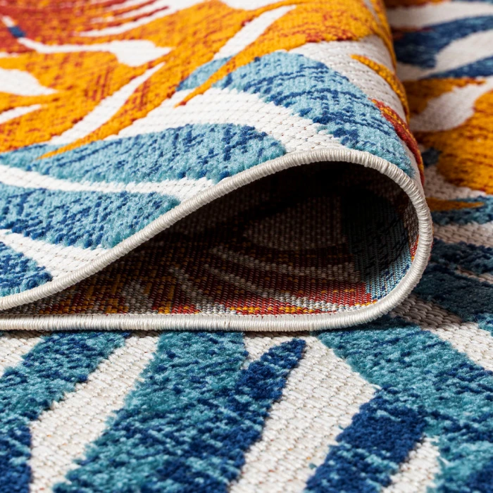 Tropics Palm Leaves Cream/Orange 5' Square Indoor/Outdoor Area Rug