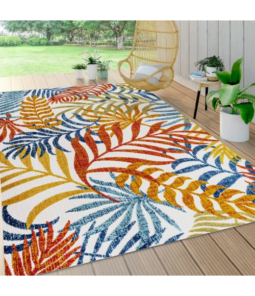 Tropics Palm Leaves Cream/Orange 3 ft. x 5 ft. Indoor/Outdoor Area Rug