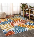 Tropics Palm Leaves Cream/Orange 3 ft. x 5 ft. Indoor/Outdoor Area Rug