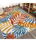Tropics Palm Leaves Cream/Orange 3 ft. x 5 ft. Indoor/Outdoor Area Rug