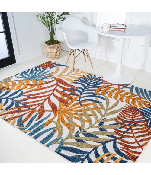 Tropics Palm Leaves Cream/Orange 3 ft. x 5 ft. Indoor/Outdoor Area Rug