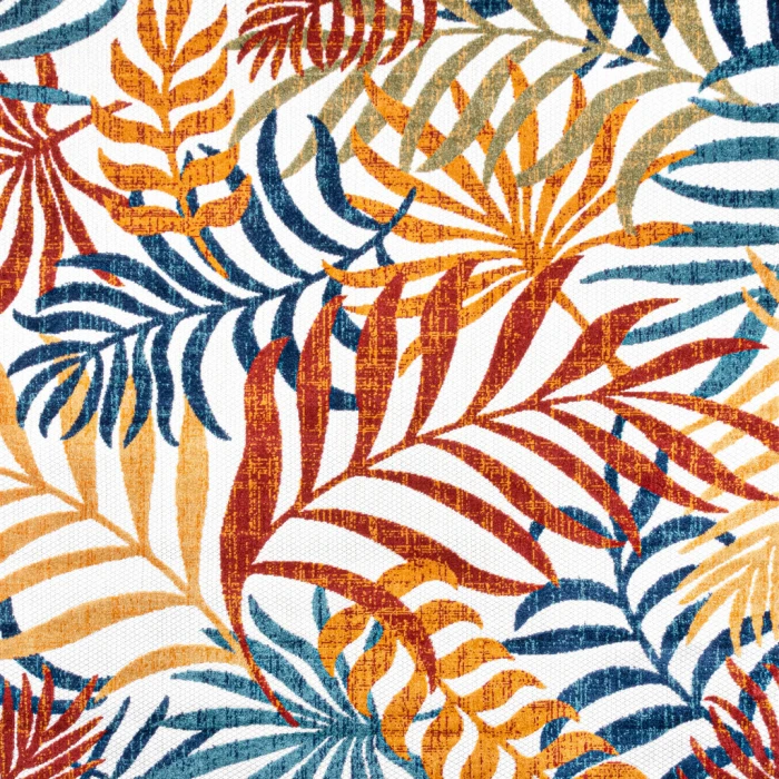 Tropics Palm Leaves Cream/Orange 5' Square Indoor/Outdoor Area Rug