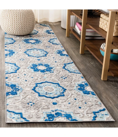 Mediterranean Medallion Blue/Gray 2 ft. x 10 ft. Indoor/Outdoor Runner Rug